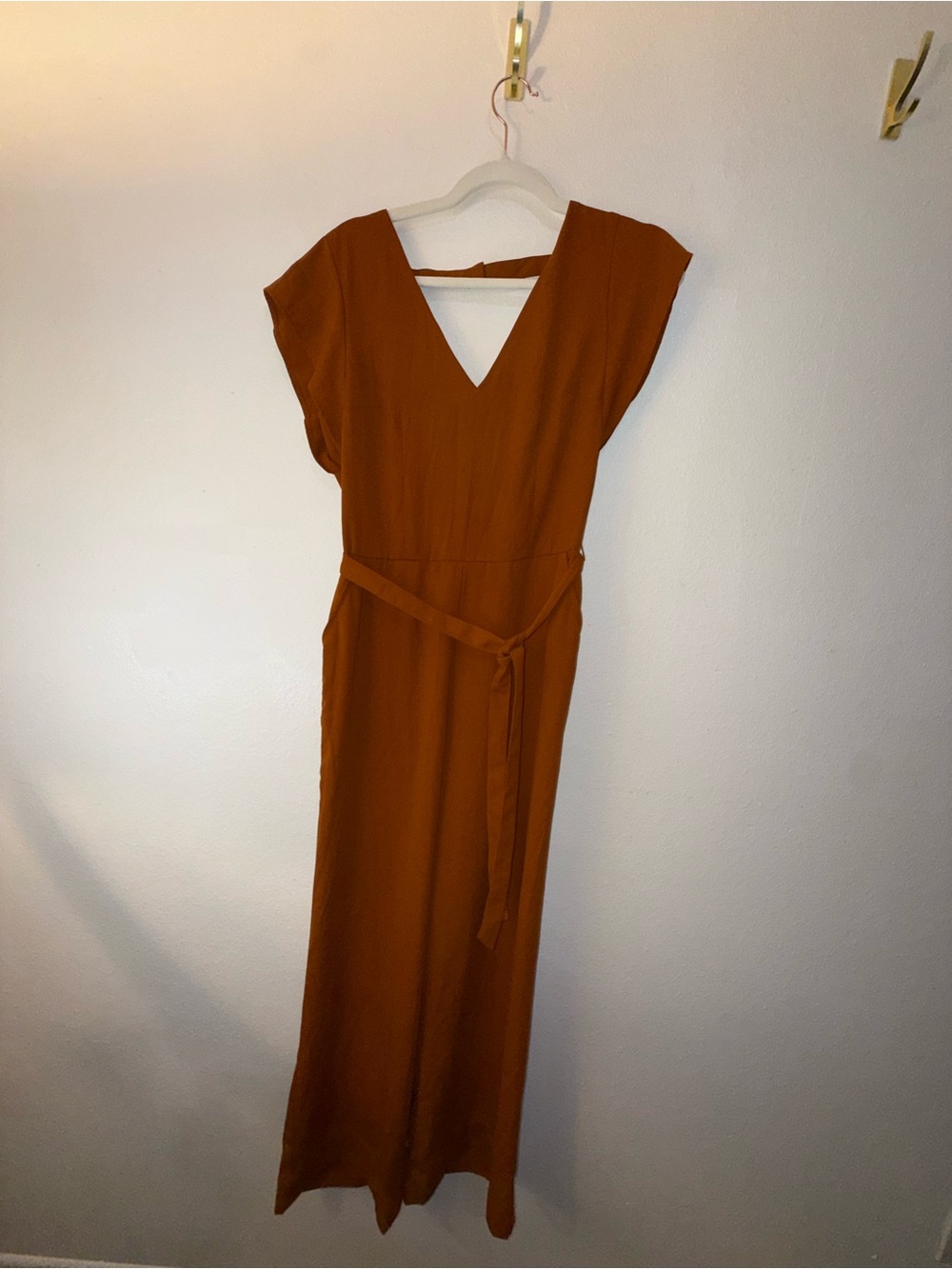 A New Day Orange V-Neck Cap Sleeve Jumpsuit